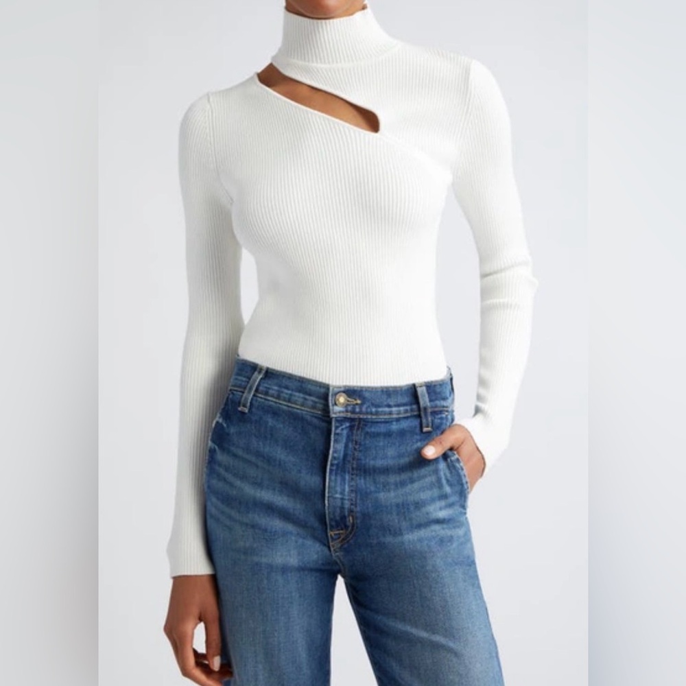 RAMY BROOK Women's Lexi Rib-knit Slash Sweater In Ivory  Size Medium